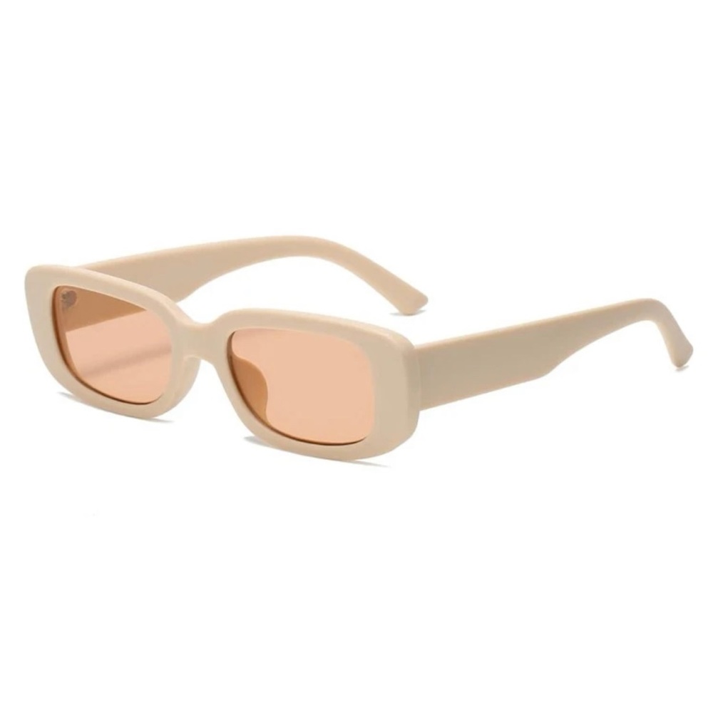 Trendy Rectangle Frame Tinted Lens Sunglasses (Champagne color)